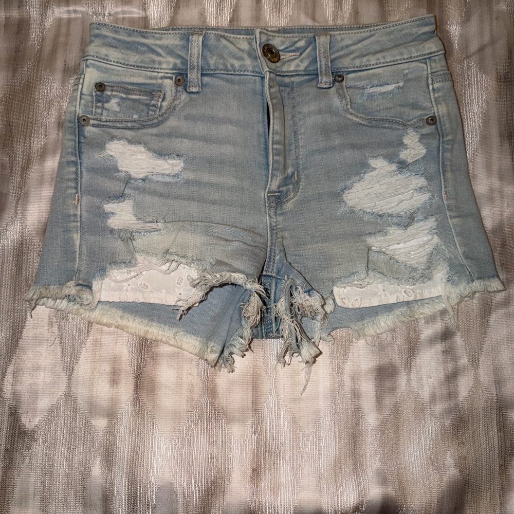 American Eagle Outfitters Light Blue Distressed Jean Shorts